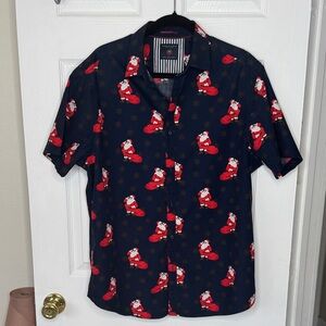 Denim & Flower Ricky Singh Men’s Santa Button Down Navy Santa Shirt. Sz XL